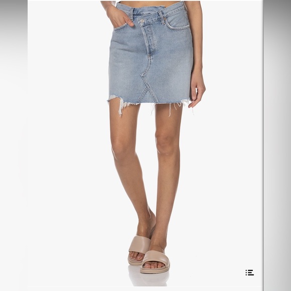 NWT AGOLDE Criss Cross Symbol Jean Denim Skirt Distressed Light Blue Wash Sz 31 - Picture 13 of 13
